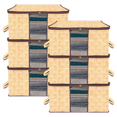 Heart Home Underbed Storage Bag | Clothes Storage Organizer | Blanket Cover with Clear Window | Zipper Closure & Handle Cloth Organizer | Flower-Design | Large | Pack of 6 | Brown