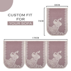 Heart Home Sofa Cover | Net Sofa Slipcover Set | Sofa Cover for Living Room | Sofa Slip Cover for Hall | 5-Seater Sofa Cover for Home Decor | Sofa Cover Set | Peacock-Design | 10 Piece | Cream