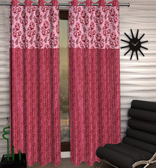 Kuber Industries Rose Design 1 Piece Polyester Eyelet Door Curtain 7 Feet (Pink)-Ctktc30097