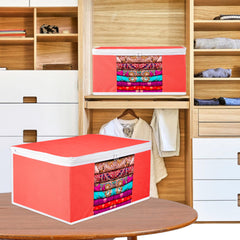 Heart Home Saree Cover | Zip Closure Saree Cover | Clothes Storage Bag | Wardrobe Organiser for Suit | Transparent Window Saree Cover | Plain-White Border | 9 inch | Pack of 9 | Red