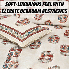 Heart Home Double Bedsheet with 2 Pillow Covers | 160 TC Premium Cotton Bedsheet for Double Bed | Bedsheet for Living Room-Home & Hotels | Dezier Flower Boota | 90x108 Inch | Cream