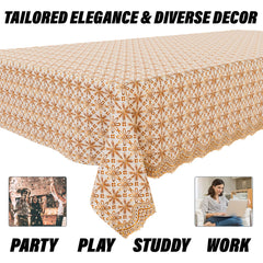 Heart Home Table Cover | Polyvinyl Dining Table Cloth Cover | Center Table Cover | Table Cover for Kitchen Table | Embossed Flower Table Cover for Hall Décor | 54x84 Inch | Golden