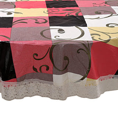 Kuber Industries Check Printed Waterproof Spillproof 72 Inch 6 Seater PVC Round Table Cover with Lace Border for Dining Room Kitchen Party (Multicolor & White), Standard, HS43KUBMART026599
