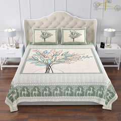 Heart Home Double Bedsheet with 2 Pillow Covers | 160 TC Premium Cotton Bedsheet for Double Bed | Bedsheet for Living Room-Home & Hotels | Photo Frame Tree | 100x108 Inch | Green