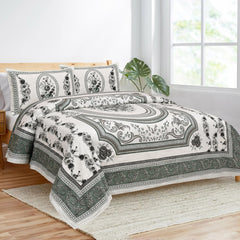 Kuber Industries Double Bedsheet with 2 Pillow Covers | 160 TC Premium Cotton Bedsheet for Double Bed | Bedsheet for Living Room-Home & Hotels | Kaleen Flower | 100x108 Inch | Green