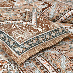 Kuber Industries Double Bedsheet with 2 Pillow Covers | 186 TC Premium Cotton Bedsheet for Double Bed | Bedsheet for Living Room-Home & Hotels | Arabic Beauty Flower Square | 100x108 Inch | Brown