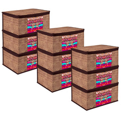 Heart Home Saree Cover | Zip Closure Saree Cover | Clothes Storage Bag | Wardrobe Organiser | Transparent Window Saree Cover | Wodden Texture-Design | 9 inch | Pack of 9 | Brown