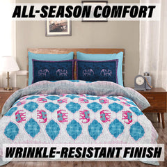 Kuber Industries Double Bedsheet with 2 Pillow Covers | 186 TC Premium Cotton Bedsheet for Double Bed | Bedsheet for Living Room-Home & Hotels | Embroidery Elephant | 100x108 Inch | Pink