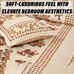 Heart Home Double Bedsheet with 2 Pillow Covers | 160 TC Premium Cotton Bedsheet for Double Bed | Bedsheet for Living Room-Home & Hotels | Spain Flower Lining | 100x108 Inch | Cream