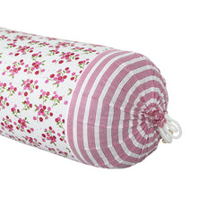 Heart Home Bolster Covers | Cotton Bolster Cover Set | Diwan Bolster Cover Set | Bolster Pillow Cover | Pink Flower Masand Cover | 16x32 Inch | Pack of 6 | White