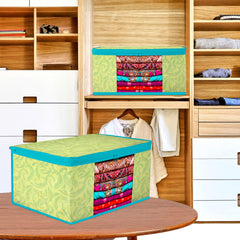 Heart Home Saree Cover | Zip Closure Saree Cover | Clothes Storage Bag | Wardrobe Organiser | Transparent Window Saree Cover | Leaf-Design | 9 inch | Pack of 9 | Green