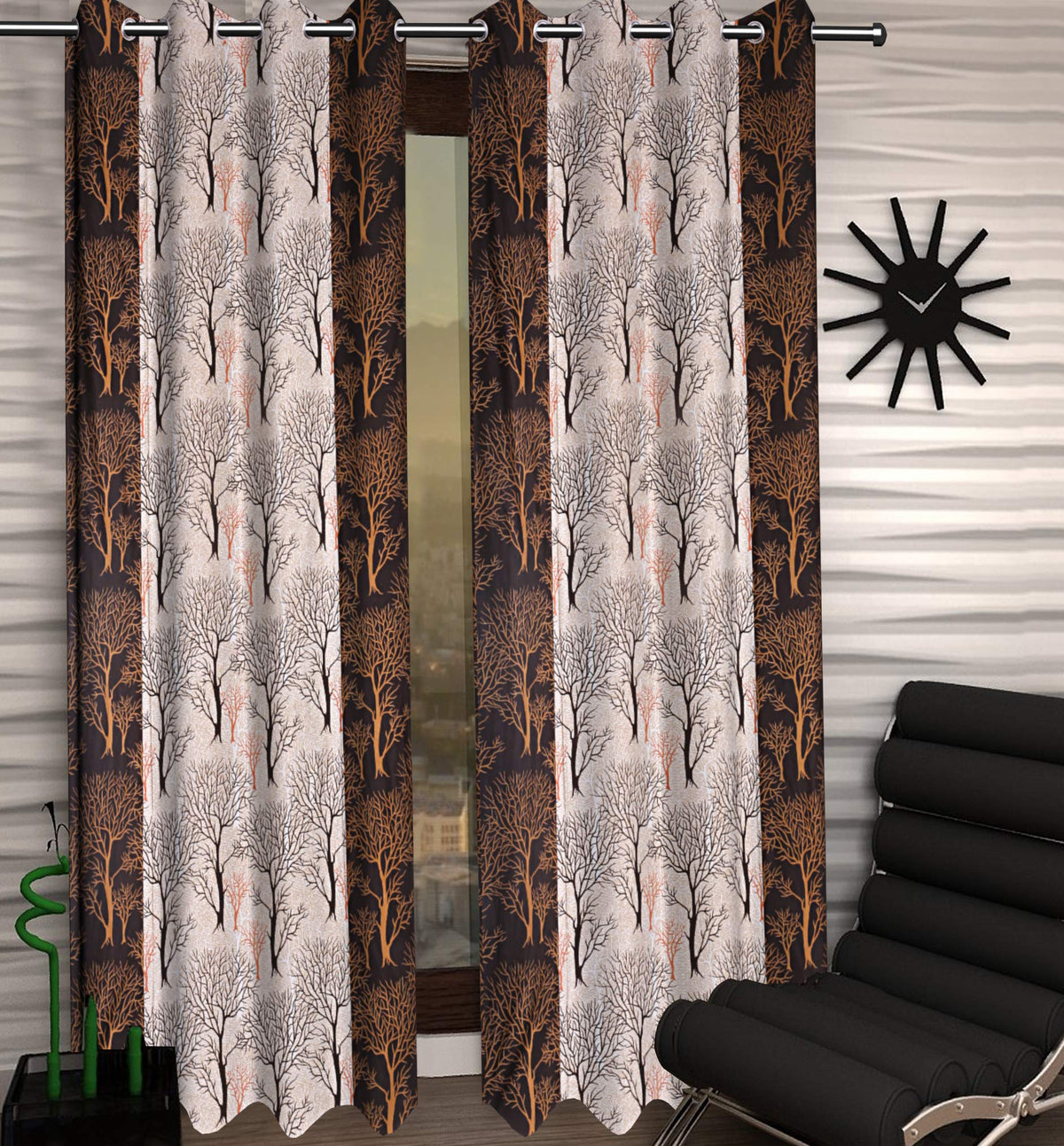 Kuber Industries Tree Design 1 Piece Polyester Eyelet Door Curtain 7 Feet (Brown)-CTKTC14171