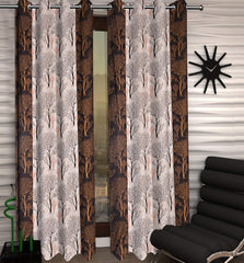 Kuber Industries Tree Design 1 Piece Polyester Eyelet Door Curtain 7 Feet (Brown)-CTKTC14171