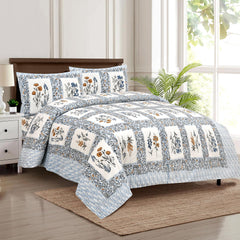 Heart Home Double Bedsheet with 2 Pillow Covers | 160 TC Premium Cotton Bedsheet for Double Bed | Bedsheet for Living Room-Home & Hotels | Dezier Check Flower | 90x108 Inch | Blue