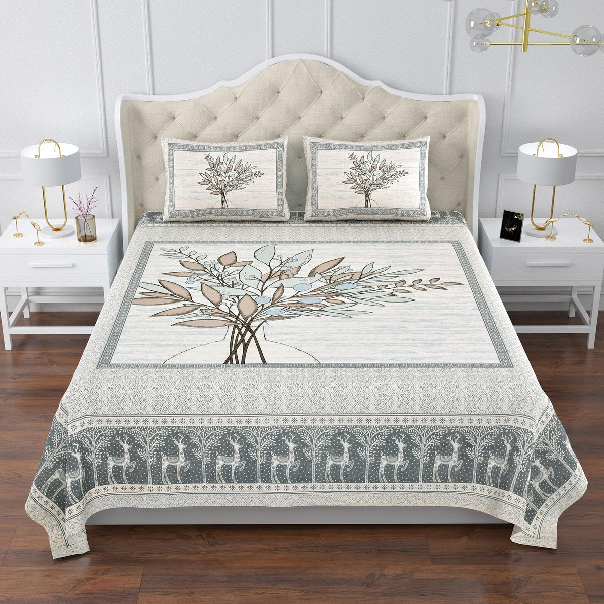 Heart Home Double Bedsheet with 2 Pillow Covers | 160 TC Premium Cotton Bedsheet for Double Bed | Bedsheet for Living Room-Home & Hotels | Photo Frame Tree | 100x108 Inch | Blue