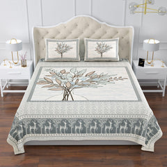 Heart Home Double Bedsheet with 2 Pillow Covers | 160 TC Premium Cotton Bedsheet for Double Bed | Bedsheet for Living Room-Home & Hotels | Photo Frame Tree | 100x108 Inch | Blue