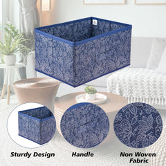 Heart Home Drawer Storage Box|Storage Bin for Clothes|Wardrobe Organizer for Books|Closet Box with Handle|Non-Woven Storage Box|Flower Printed Storage Box|Navy Blue