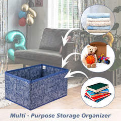 Heart Home Drawer Storage Box|Storage Bin for Clothes|Wardrobe Organizer for Books|Closet Box with Handle|Non-Woven Storage Box|Flower Printed Storage Box|Navy Blue