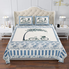 Heart Home Double Bedsheet with 2 Pillow Covers | 160 TC Premium Cotton Bedsheet for Double Bed | Bedsheet for Living Room-Home & Hotels | Photo Frame Cycle | 100x108 Inch | Blue