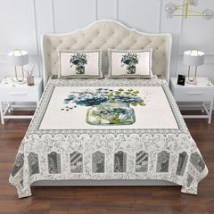 Heart Home Double Bedsheet with 2 Pillow Covers | 160 TC Premium Cotton Bedsheet for Double Bed | Bedsheet for Living Room-Home & Hotels | Photo Frame Flower Pot | 100x108 Inch | Gray