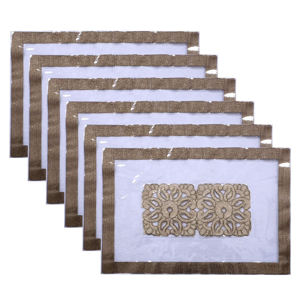 Kuber Industries Laminated Patch Floral Design PVC 6 Piece Dining Table Placemat Set (Gold) - CTKTC040621