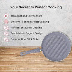 Kuber Industries Aluminium 3 Layer Grill Pan Non Stick Tandoori Tawa for Sandwich, Omelett, Chicken Cooking | Grill Pan with Handle | Gray