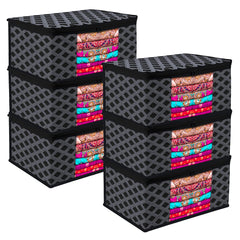 Heart Home Saree Cover | Zip Closure Saree Cover | Clothes Storage Bag | Wardrobe Organiser | Transparent Window Saree Cover | Check-Design | 9 inch | Pack of 6 | Black