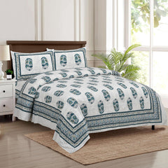 Kuber Industries Double Bedsheet with 2 Pillow Covers | 160 TC Premium Cotton Bedsheet for Double Bed | Bedsheet for Living Room-Home & Hotels | Dezier Flower Boota | 90x108 Inch | Green