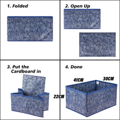 Heart Home Drawer Storage Box|Storage Bin for Clothes|Wardrobe Organizer for Books|Closet Box with Handle|Non-Woven Storage Box|Flower Printed Storage Box|Navy Blue