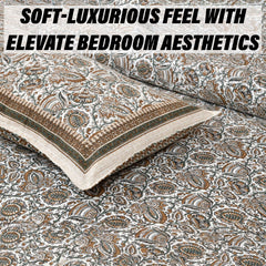 Kuber Industries Double Bedsheet with 2 Pillow Covers | 160 TC Premium Cotton Bedsheet for Double Bed | Bedsheet for Living Room-Home & Hotels | Dezier Bell Print | 90x108 Inch | Beige