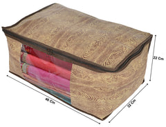 Heart Home Wooden Print 4 Piece Non Woven Fabric Saree Cover/Clothes Organiser For Wardrobe Set with Transparent Window, Extra Large (Brown)
