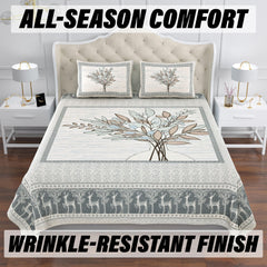 Heart Home Double Bedsheet with 2 Pillow Covers | 160 TC Premium Cotton Bedsheet for Double Bed | Bedsheet for Living Room-Home & Hotels | Photo Frame Tree | 100x108 Inch | Blue