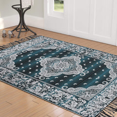 Kuber Industries Leaf Design Traditional Cotton Carpet for Living Room,Hall Bedroom Floor,Drawing Room,Study Room,Floor Covering Carpet/Area Rug,5 feet x7 feet (Green) - CTKTC40151