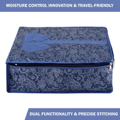 Heart Home Shirt Storage Bag | Clothes Storage Bag | Wardrobe Storage Bag | Shirt Organizer for Closet | Visible Window Shirt Bag | Flower Printed Shirt Cover | Pack of 2 | Navy Blue