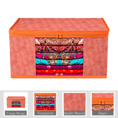 Heart Home Saree Cover | Zip Closure Saree Cover | Clothes Storage Bag | Wardrobe Organiser | Transparent Window Saree Cover | Lahariya-Design | 9 inch | Pack of 9 | Orange