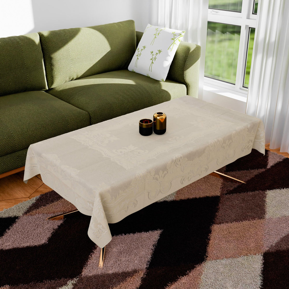 Kuber Industries Center Table Cover | Cotton Table Cloth Cover | 4-Seater Table Cloth | Self Gulmohar Vila Table Cover | Table Protector | Table Cover for Center Table | 40x60 Inch | Cream