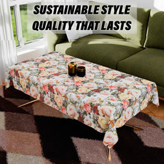 Heart Home Dining Table Cover | PVC Table Cloth Cover | 6 Seater Table Cloth | Self Leaf Table Cover | Table Protector | Table Cover for Dining Table | 60x90 Inch | DTC | White