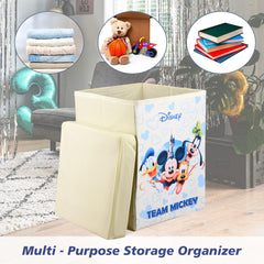Kuber Industries Disney Team Toy Storage Box | Laundry Basket for Toys | Folding Laundry Basket | Clothes Hamper with Lid & Handles | Storage Basket for Bathroom | 60 LTR | Cream