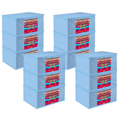 Heart Home Saree Cover | Zip Closure Saree Cover | Clothes Storage Bag | Wardrobe Organiser | Transparent Window Saree Cover | Floral-Design | 9 inch | Pack of 12 | Blue