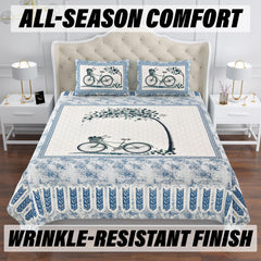 Heart Home Double Bedsheet with 2 Pillow Covers | 160 TC Premium Cotton Bedsheet for Double Bed | Bedsheet for Living Room-Home & Hotels | Photo Frame Cycle | 100x108 Inch | Blue