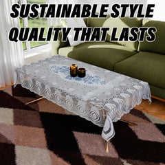 Heart Home Center Table Cover | Cotton Table Cloth Cover | 4-Seater Table Cloth | Glory Table Cover | Table Protector | Table Cover for Center Table | 40x60 Inch | CTC | White & Blue