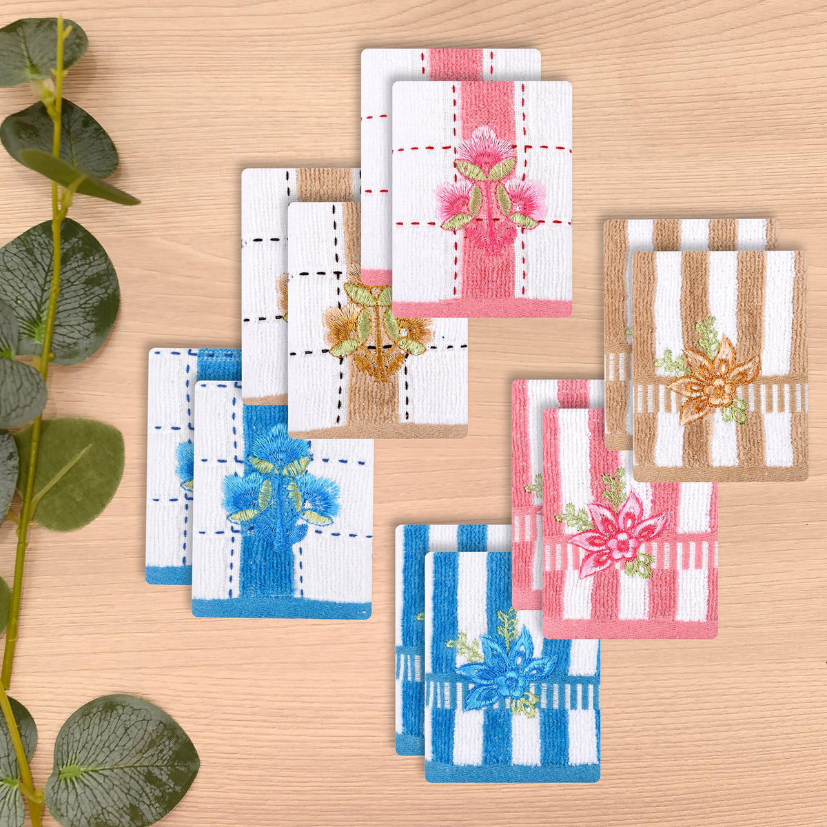 Kuber Industries Handkerchief | Velvet Face Towel | Face Towel | Sweat Absorbent Handkerchief | Lining Embroidary | Face Towel Hankies | Set of 12 | Multicolor