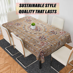 Heart Home Dining Table Cover | PVC Table Cloth Cover | 6 Seater Table Cloth | Table Protector | Table Cover for Dining Table | Passion Flower | 60x90 Inch | DTC | Brown