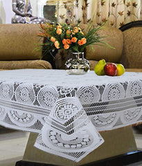 Kuber Industries Circle Design Cotton 4 Seater Center Table Cover - White