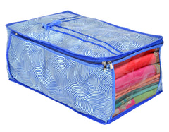 Kuber Industries Metalic LaHariya Print 12 Piece Non Woven Fabric Saree Cover Set with Transparent Window, Extra Large (Blue)
