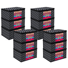 Heart Home Saree Cover | Zip Closure Saree Cover | Clothes Storage Bag | Wardrobe Organiser | Transparent Window Saree Cover | Check-Design | 9 inch | Pack of 12 | Black