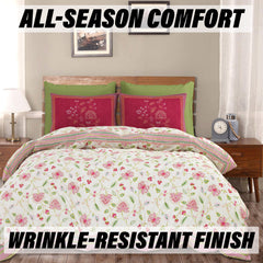 Kuber Industries Double Bedsheet with 2 Pillow Covers | 186 TC Premium Cotton Bedsheet for Double Bed | Bedsheet for Living Room-Home & Hotels | Embroidery Flower Zig-Zag | 100x108 Inch | Pink