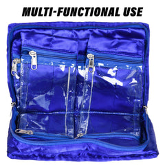 Heart Home Makeup Storage Bag | Vanity Organizer | Makeup Pouch | Pendant Organizer | Cosmetic Kit for Travel | 6 Pouch Organizer | Moti Jewellery Organizer | Large | Blue