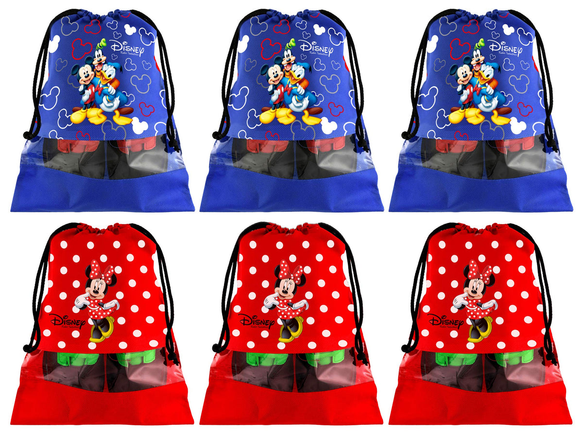 Kuber Industries Portable Travel Shoe Bags Dust-proof Shoe Organizer Space Saving Storage Bags, Disney Print (Set of 6,Royal Blue & Red) -HS_35_KUBMARTS18022