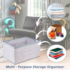 Kuber Industries Drawer Storage Box | Storage Bin for Clothes | Wardrobe Organizer for Books | Closet Box with Handle | Non-Woven Storage Box | Jute Printed Storage Box | Gray